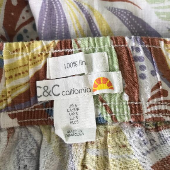 C&C California Pants Womens Medium Linen Wide Leg Crop Flowy High Rise Tropical - Picture 10 of 11